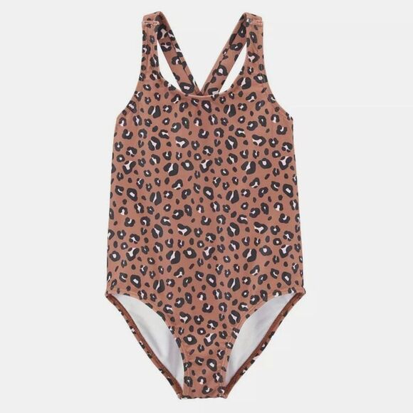 Carter's Leopard Print One Piece Bathing Suit Swimsuit 6M Baby Brown Pink 6 Mos - Picture 1 of 8
